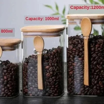 Glass Food Storage Jars with Bamboo Lids 8 Inch 3-Piece Airtight Canister Set for Pantry Organization Kitchen Countertop Dry Goods Container