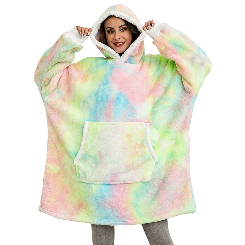 Oversized Wearable Blanket Hoodie with Pocket – Soft Fleece Throw for Couch & Bed – One Size Adults & Teens