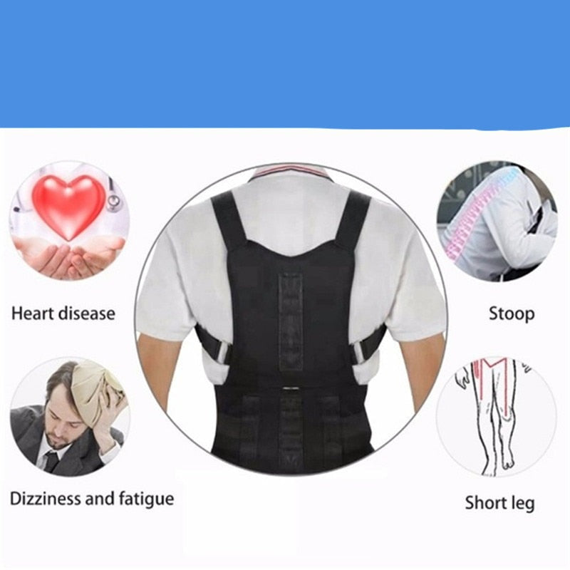 Magnetic Posture Corrector Brace for Upper Back & Shoulder Pain Relief, Adjustable Support Belt with Therapy Magnets for Men & Women