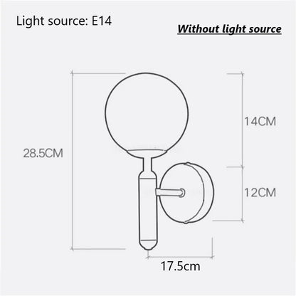 Globe Wall Sconce with 5.5-Inch Glass Shade Black and Gold Finish Bedroom Hallway Ambient Light E14 Socket Modern Minimalist Design for Entr