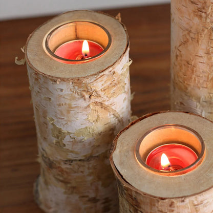 Natural Wood Tealight Stand 2-8 Inches Farmhouse Table Accent Organic Bark Texture Mantel Display Home Centerpiece Décor