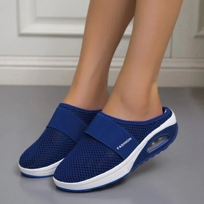 Cushioned Slip-On Walking Sneakers with Air Sole Technology for Women | Breathable Mesh Athletic Shoes for All-Day Standing and Comfort