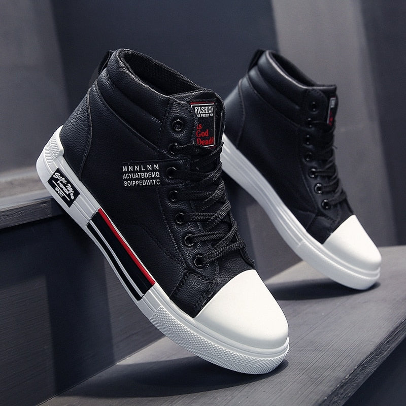 Men's High-Top Lace-Up Sneakers | Textured Canvas Fashion Boots for Fall & Winter Casual Everyday Wear