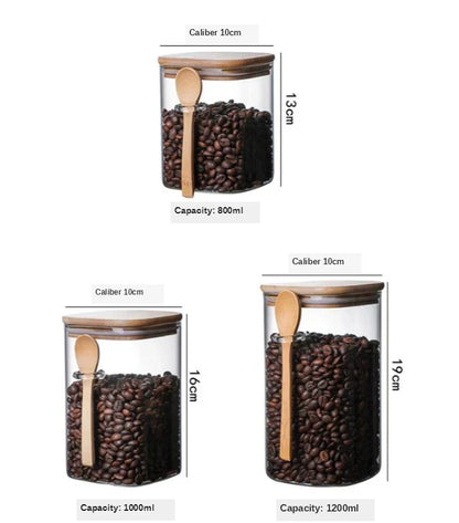 Glass Food Storage Jars with Bamboo Lids 8 Inch 3-Piece Airtight Canister Set for Pantry Organization Kitchen Countertop Dry Goods Container