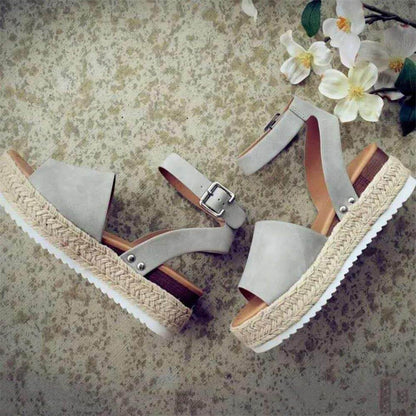 Women's Ankle Strap Platform Wedge Sandals Open Toe Buckle Shoes for Summer Casual Wear