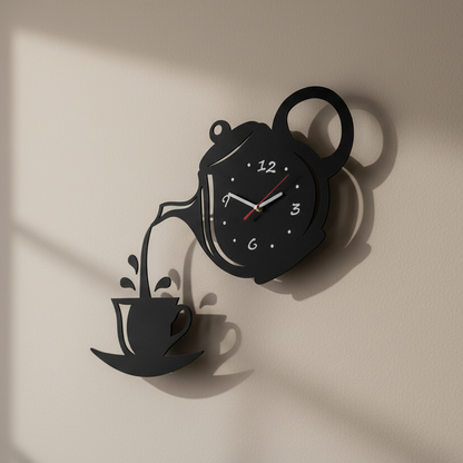 Horloge murale théière Marova - Acrylique miroir 3D, design à quartz silencieux