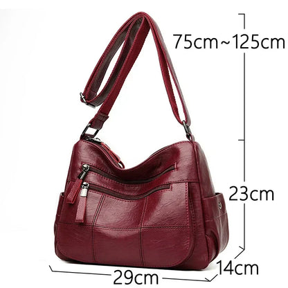 Women's Structured Leather Handbag - Everyday Tote with Top Handle & Crossbody Strap for Work Office Shopping Travel