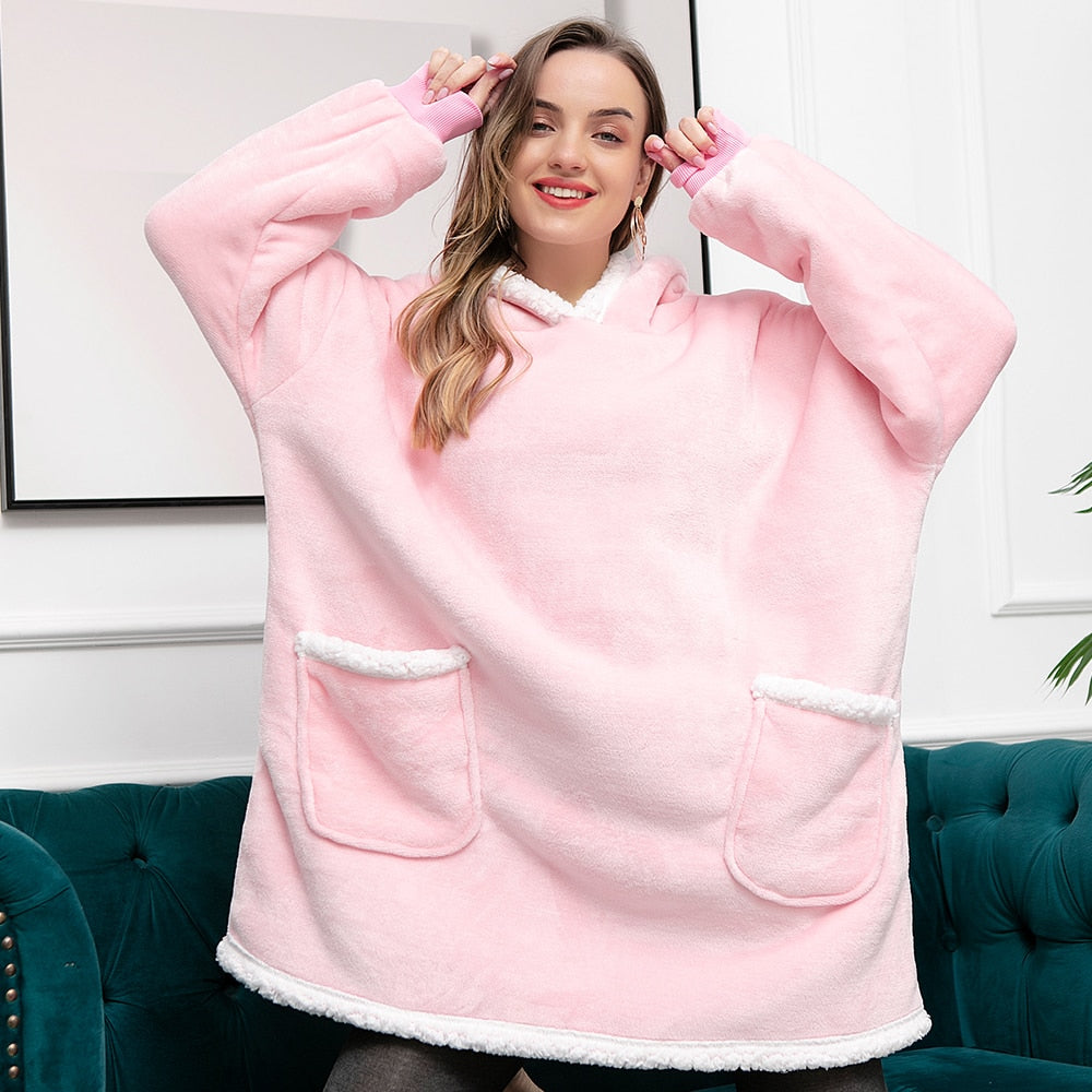 Oversized Wearable Blanket Hoodie with Pocket – Soft Fleece Throw for Couch & Bed – One Size Adults & Teens