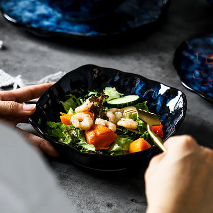 Service de vaisselle en céramique, ensemble de 10 pièces au motif bleu céleste pour dîners de famille, repas décontractés, réceptions formelles, indispensable de cuisine
