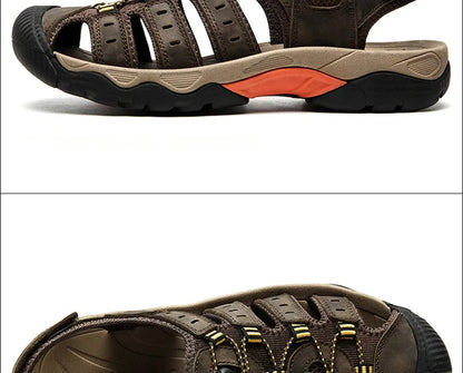 Sandales d'extérieur | Sandales de randonnée en cuir véritable avec bride élastique | Chaussures décontractées confortables pour les aventures estivales