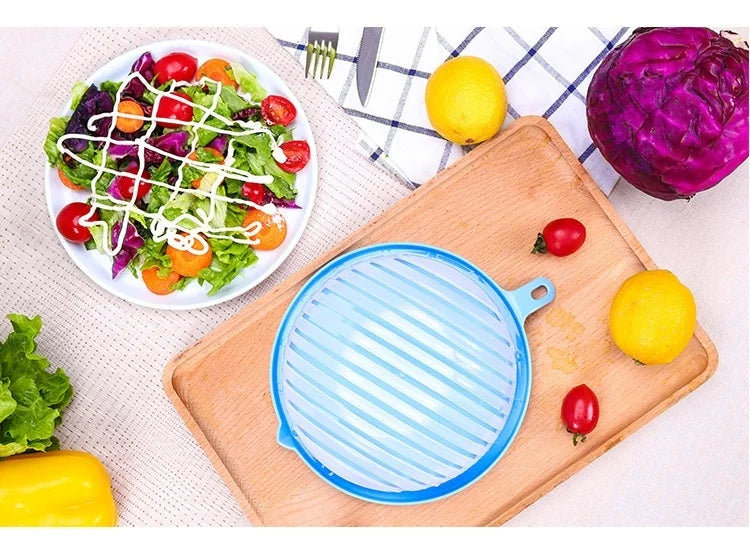 Vegetable Chopper Bowl with Built-In Blade Strainer for Quick Meal Prep Kitchen Salad Maker Dual Function Cutting and Draining