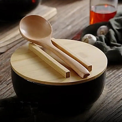 Handcrafted Ceramic Soup Bowl Set of 4 with Spoon and Chopsticks for Ramen Noodles Salad Stew Kitchen Dining Table Dishwasher Safe