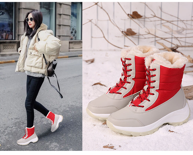 Plush-Lined Winter Boots for Women – Cozy Mid-Calf Snow Boots with PU Leather Upper & Non-Slip Sole for Cold Weather & Daily Wear