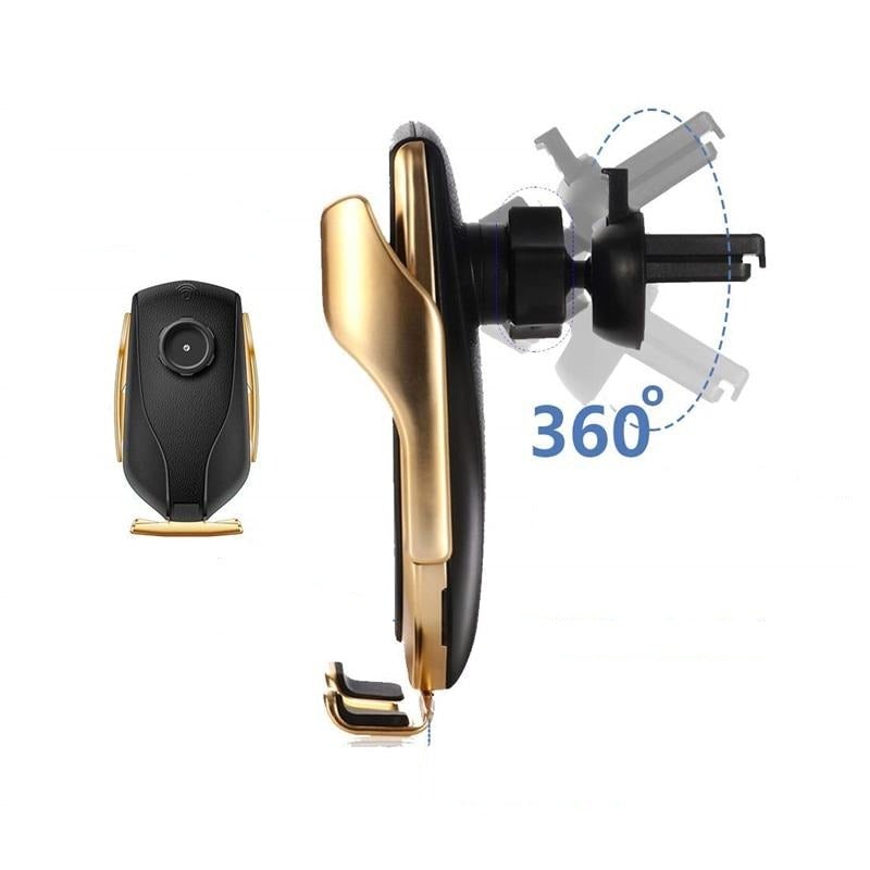 Support de téléphone à fixation automatique avec charge sans fil pour grille d'aération de voiture - capteur infrarouge, rotation à 360°, support à charge rapide Qi