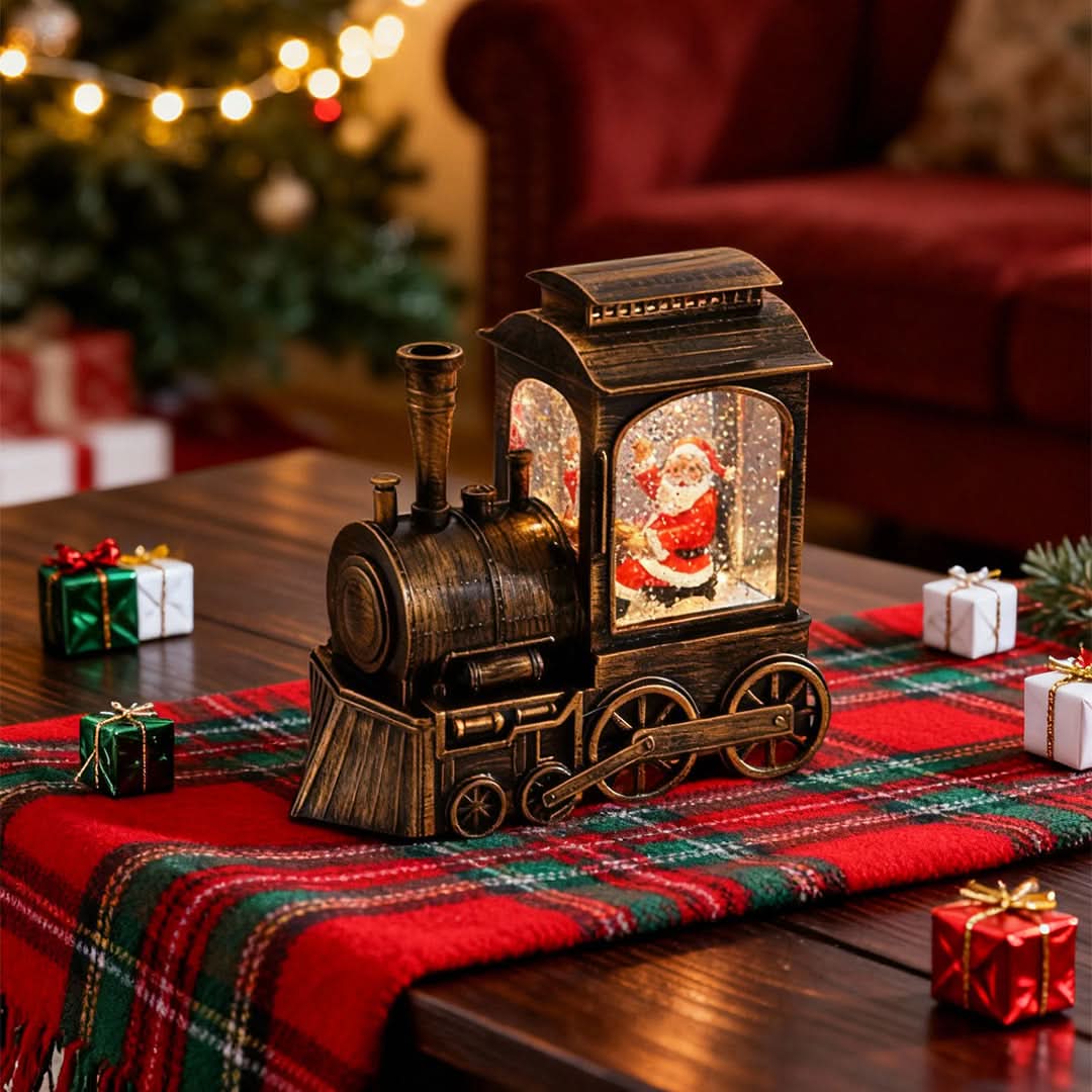 CLAUSGLOBE – Santa Train Snow Globe Lamp for Magical Holiday Ambience