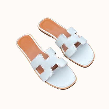 Women's Slip-On Sandals Flat Synthetic Leather Slide Slippers White Black Brown Pink Gold for Summer Beach Casual Everyday