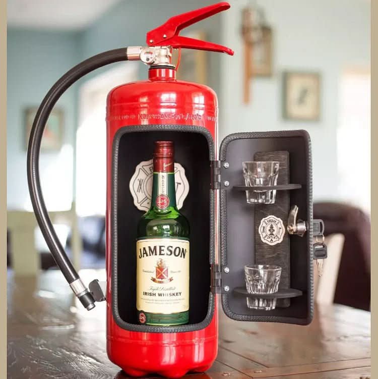 Fire Extinguisher Liquor Cabinet – Concealed Mini Bar Storage for Bottles & Accessories in Vintage Metal Design for Man Cave, Home Bar