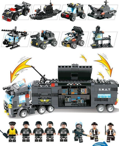 Ensemble de camion de police à construire, blocs de construction pour enfants, jouet véhicule de police avec briques de construction et socle