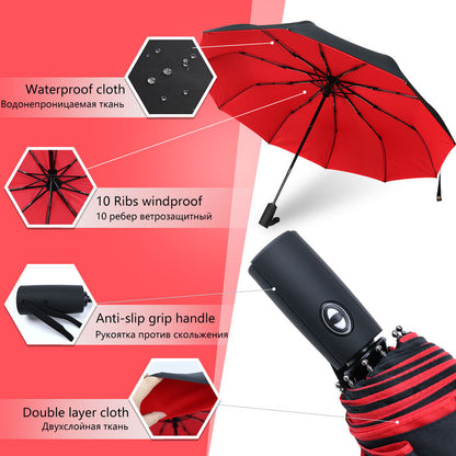 Reverse-Close Inverted Umbrella with Auto-Open Button – Wind-Resistant Double-Layer Canopy for Storm Protection – Hands-Free C-Handle