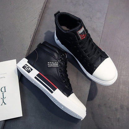 Men's High-Top Lace-Up Sneakers | Textured Canvas Fashion Boots for Fall & Winter Casual Everyday Wear