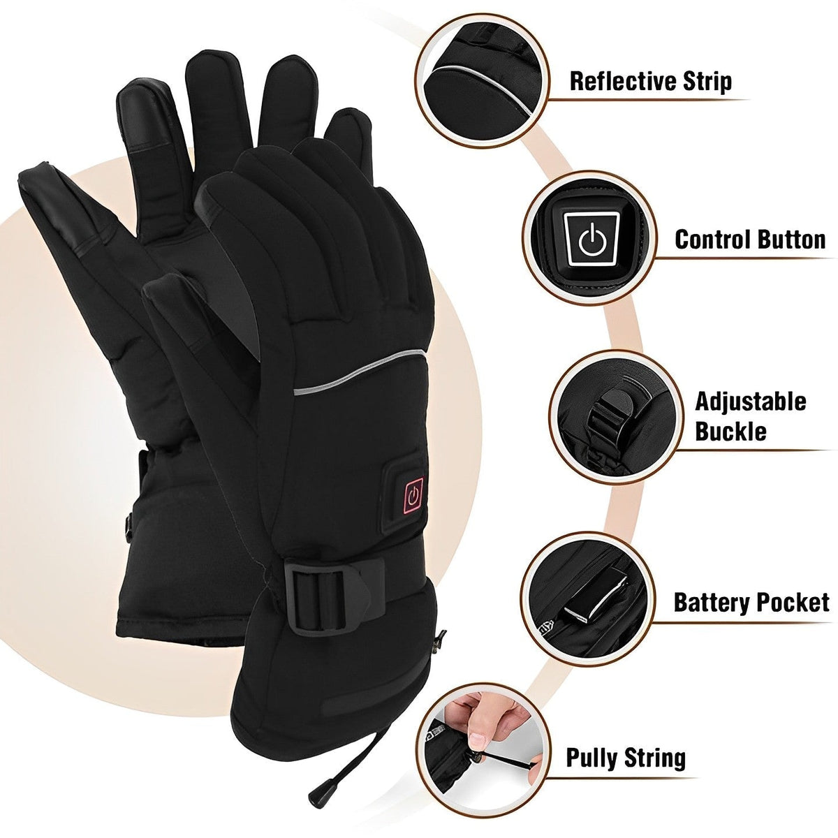 Battery-Powered Winter Gloves with 3-Level Adjustable Hand Warmers for Skiing, Ice Fishing, Snowboarding & Outdoor Work