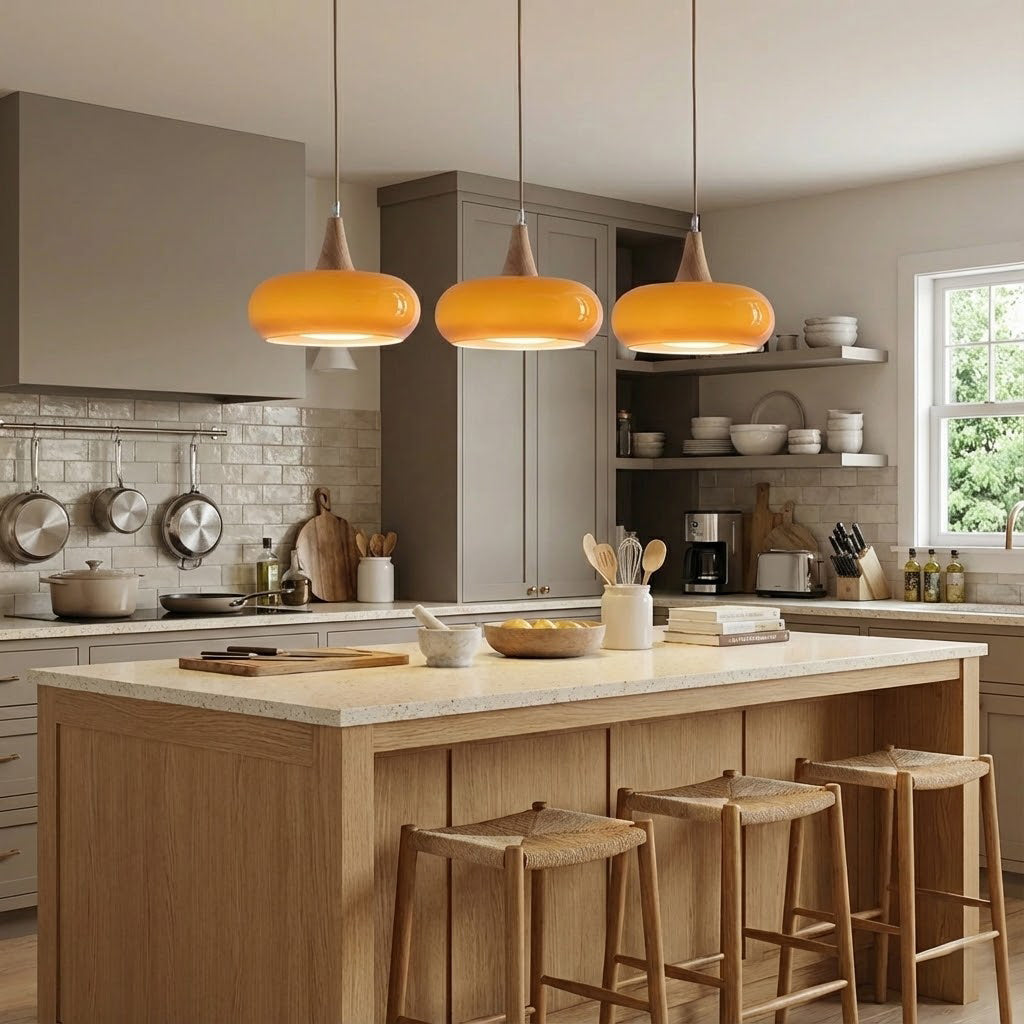 Hanging Light Fixture Metal Glass Wood Multi-Head Kitchen Island Dining Room Ceiling Lamp Indoor E26 E27 Socket Adjustable Wire Modern Home