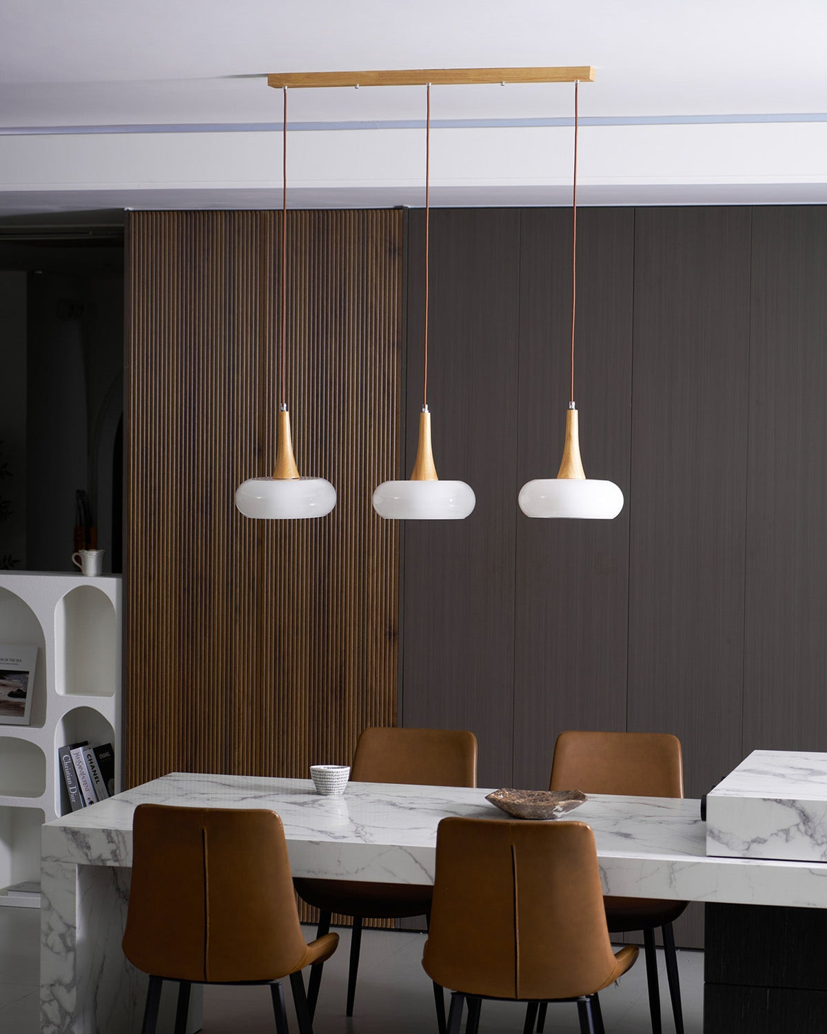Hanging Light Fixture Metal Glass Wood Multi-Head Kitchen Island Dining Room Ceiling Lamp Indoor E26 E27 Socket Adjustable Wire Modern Home