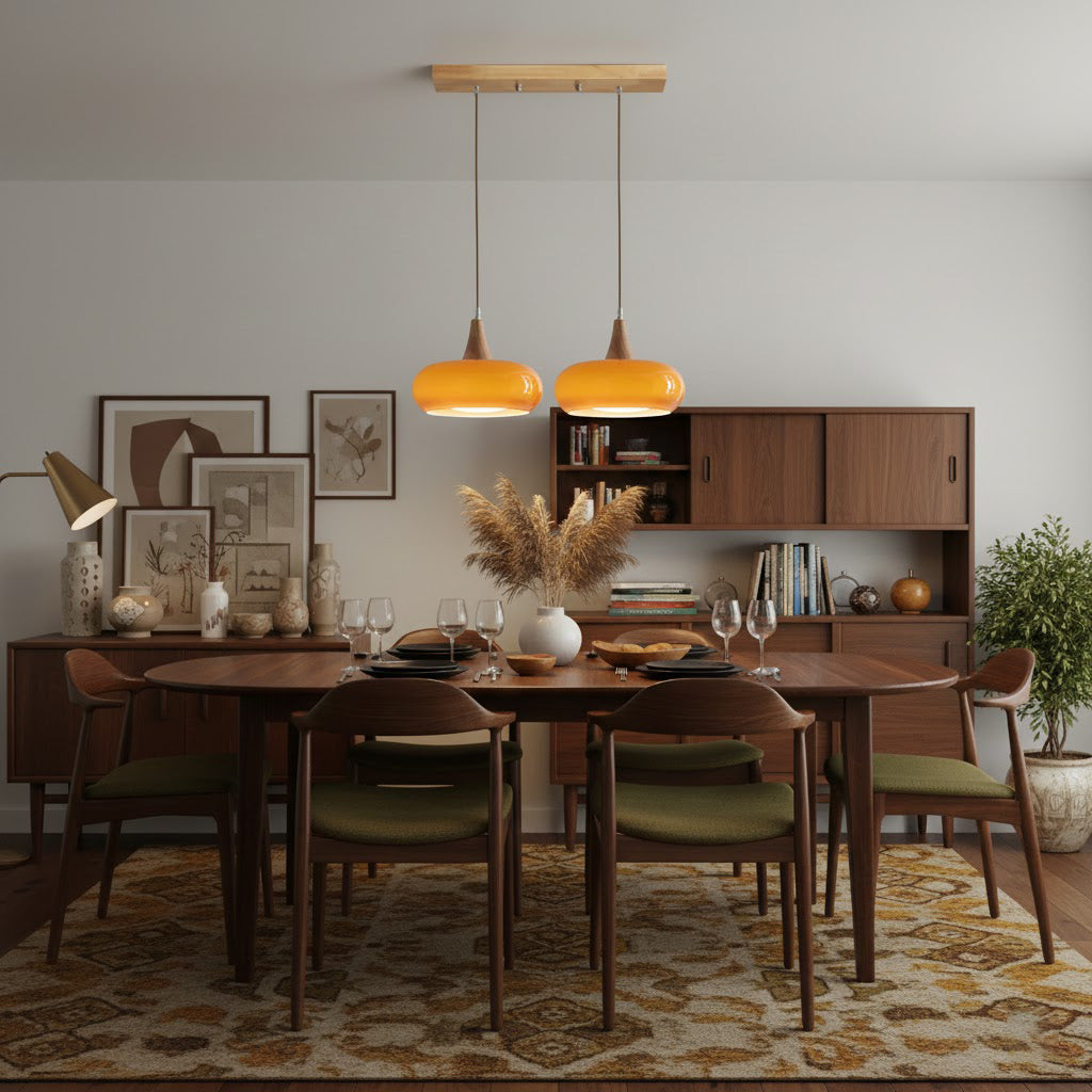 Hanging Light Fixture Metal Glass Wood Multi-Head Kitchen Island Dining Room Ceiling Lamp Indoor E26 E27 Socket Adjustable Wire Modern Home