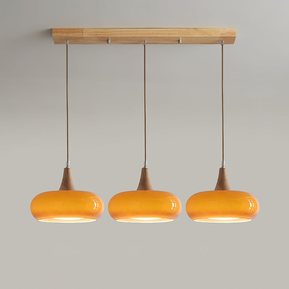 Glass Pendant Light with Wood Canopy & Metal Accents for Kitchen Dining Room Bedroom | Warm Ambient Hanging Ceiling Fixture E26 E27