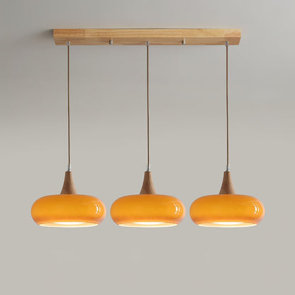 Glass Pendant Light with Wood Canopy & Metal Accents for Kitchen Dining Room Bedroom | Warm Ambient Hanging Ceiling Fixture E26 E27