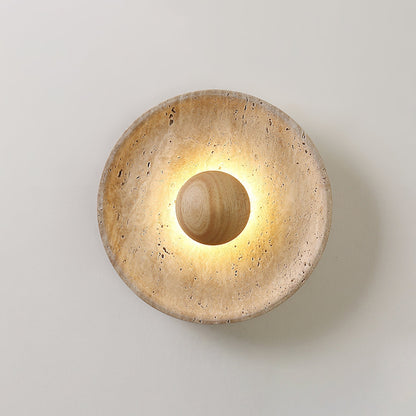 Natural Stone Sconce with Wood Backing 10-Inch Round Ambient Light Fixture for Bedroom Entryway Den