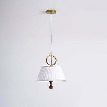 Hanging Ceiling Fixture with Fabric Drum Shade & Walnut Accents for Dining Rooms, Living Spaces, Home Offices 13.8 in Width Adjustable Cable