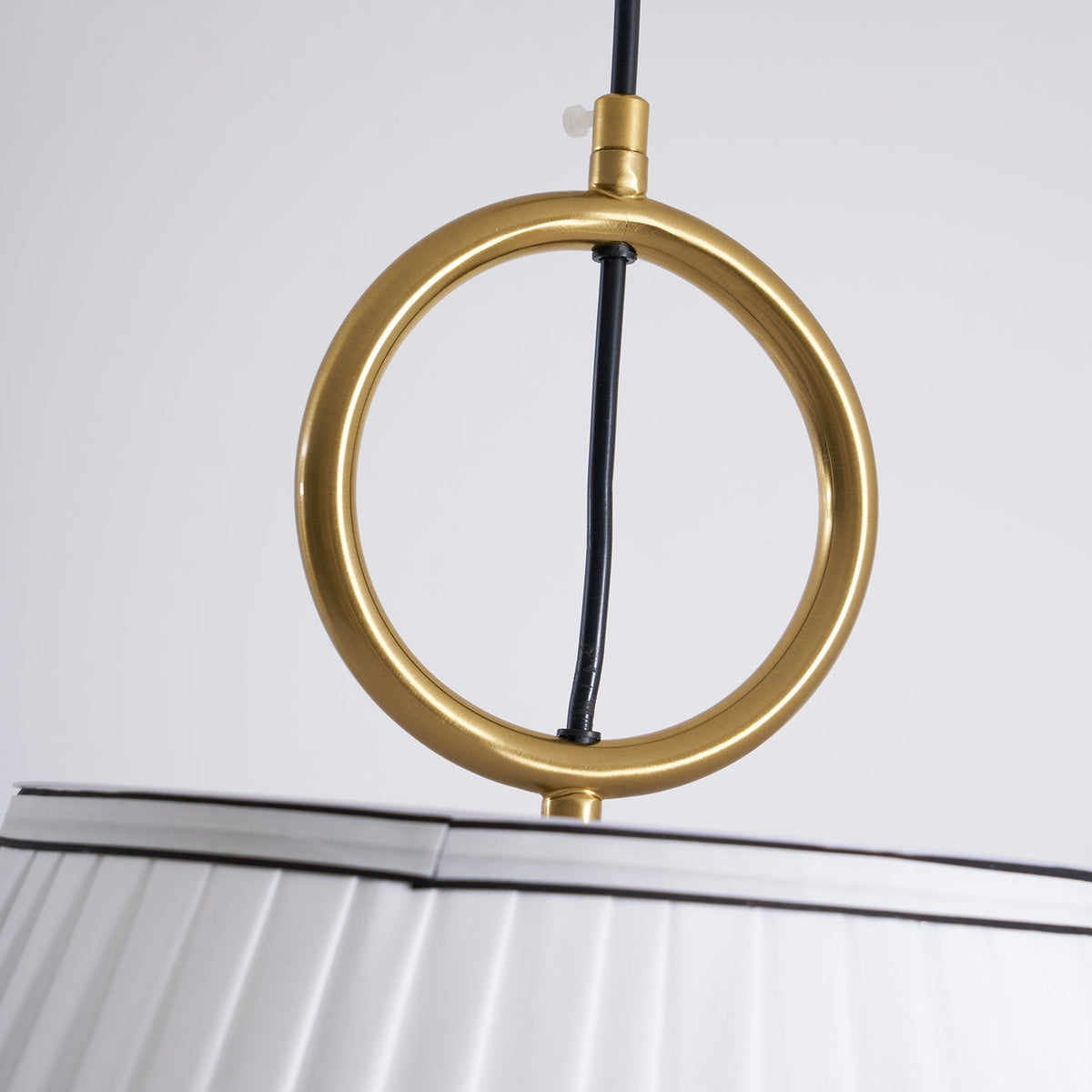 Hanging Ceiling Fixture with Fabric Drum Shade & Walnut Accents for Dining Rooms, Living Spaces, Home Offices 13.8 in Width Adjustable Cable