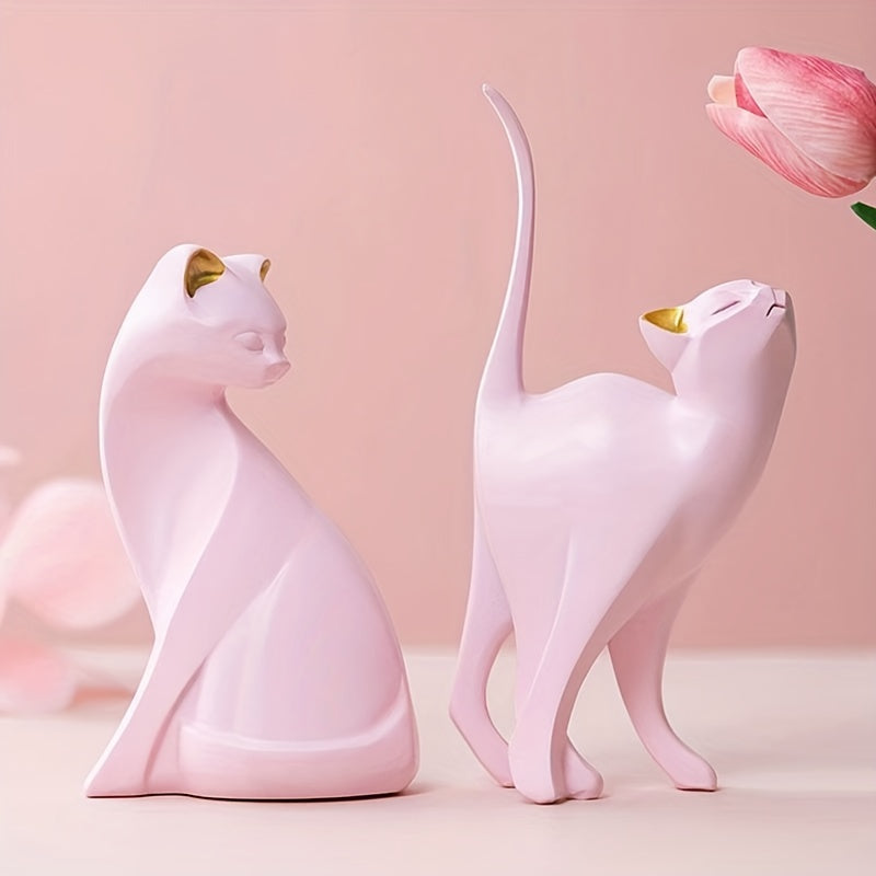 Hand-Painted Cat Statue - Elegant Scandinavian Design for Home Decor
