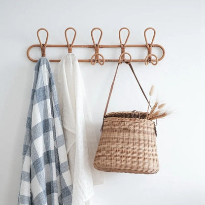 Handmade Rattan Wall Hooks – Organic Coat Rack for Rustic Home Decor