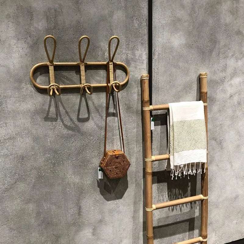 Handmade Rattan Wall Hooks – Organic Coat Rack for Rustic Home Decor