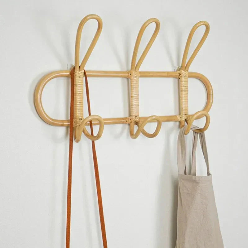 Handmade Rattan Wall Hooks – Organic Coat Rack for Rustic Home Decor