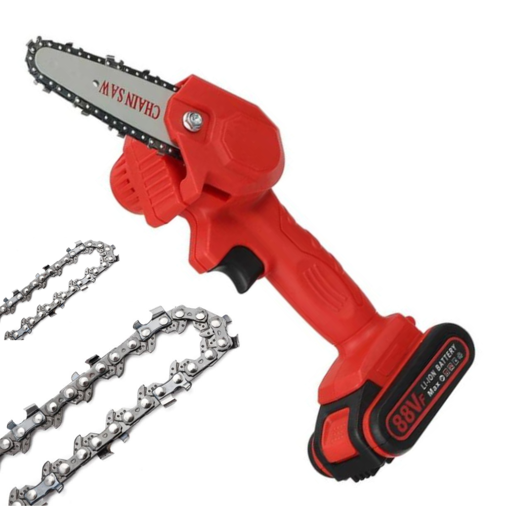 Cordless Electric Chainsaw with 2 Batteries – One-Hand Pruning Saw for Yard Work & Branch Trimming