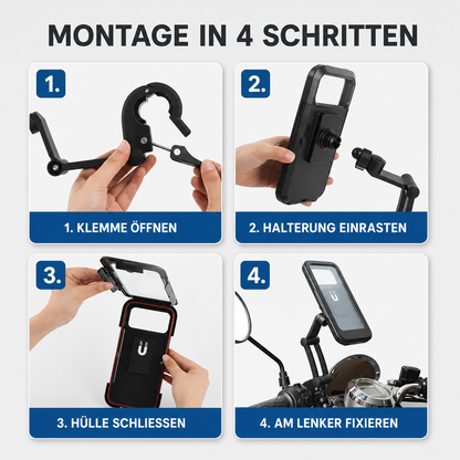 Waterproof Motorcycle Phone Mount with 360° Rotation for Bikes & Scooters – Universal Holder for Smartphones up to 6.7 Inches