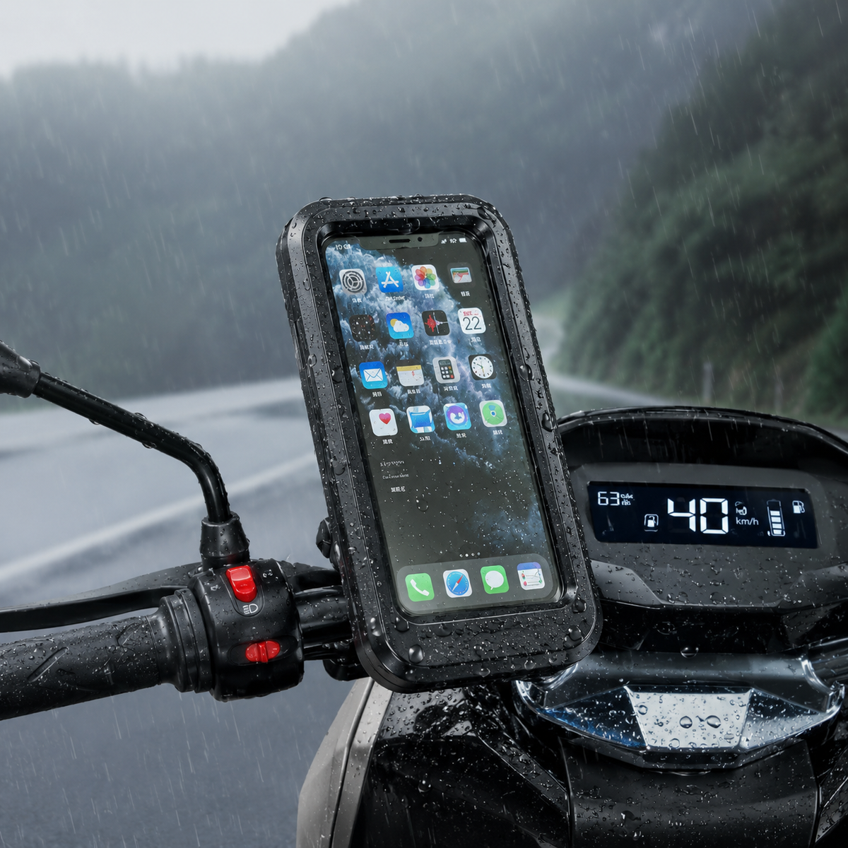 Waterproof Motorcycle Phone Mount with 360° Rotation for Bikes & Scooters – Universal Holder for Smartphones up to 6.7 Inches
