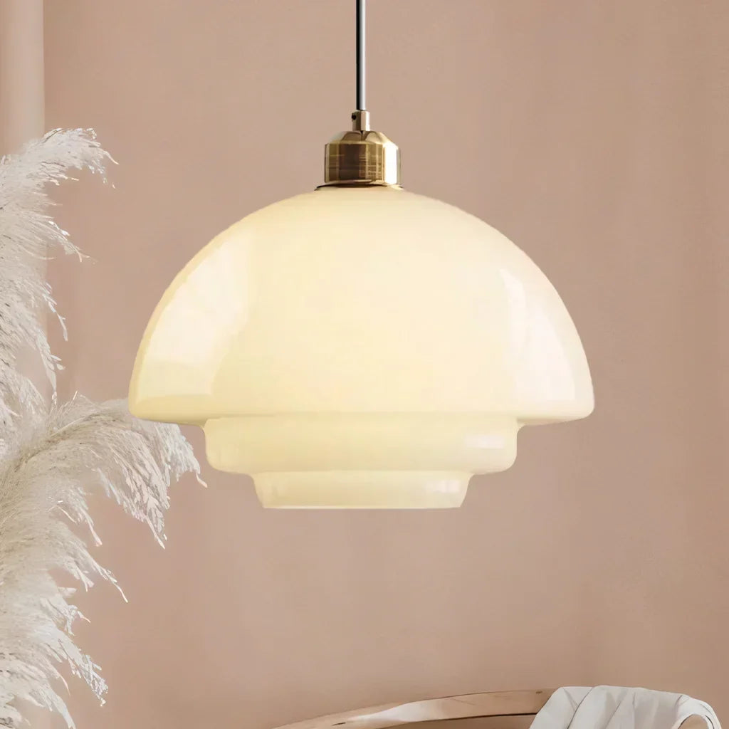 White Glass Hanging Ceiling Fixture 12.6 in Adjustable Cord Modern Island Light for Kitchen Dining Room Bedroom Foyer E27 Base Art Deco Styl