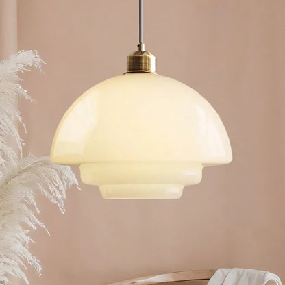 White Glass Hanging Ceiling Fixture 12.6 in Adjustable Cord Modern Island Light for Kitchen Dining Room Bedroom Foyer E27 Base Art Deco Styl
