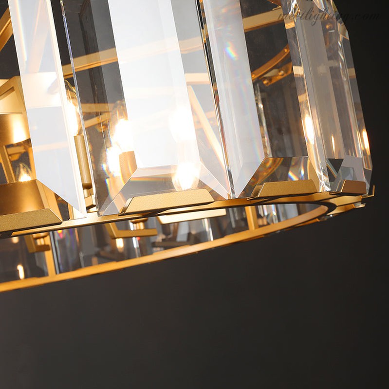 19-Inch Round Crystal Chandelier with Faceted Glass Prisms for Dining Room & Living Room