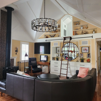 19-Inch Round Crystal Chandelier with Faceted Glass Prisms for Dining Room & Living Room