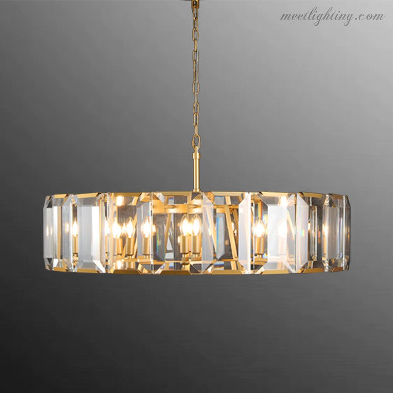 19-Inch Round Crystal Chandelier with Faceted Glass Prisms for Dining Room & Living Room