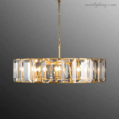 19-Inch Round Crystal Chandelier with Faceted Glass Prisms for Dining Room & Living Room