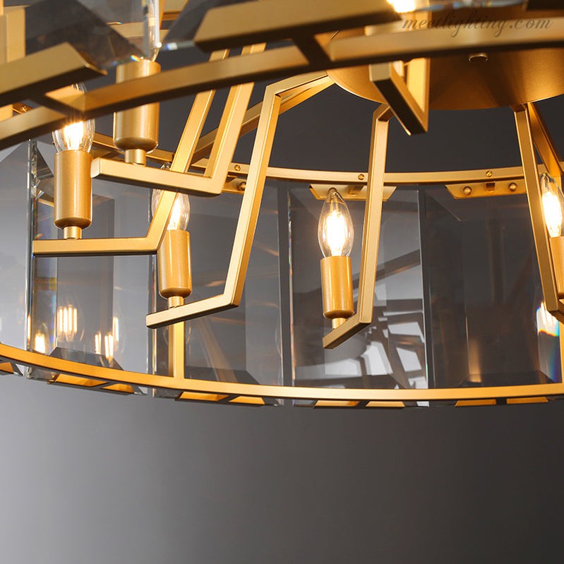 Round Crystal Chandelier 31 Inch 7-Light Fixture Iron Frame for Dining Room Foyer Entryway Living Room Bedroom Statement Lighting