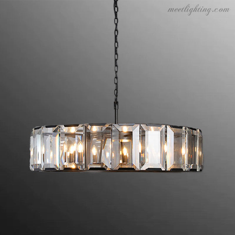 Round Crystal Chandelier 31 Inch 7-Light Fixture Iron Frame for Dining Room Foyer Entryway Living Room Bedroom Statement Lighting