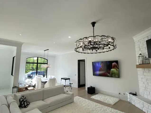 Round Crystal Chandelier 31 Inch 7-Light Fixture Iron Frame for Dining Room Foyer Entryway Living Room Bedroom Statement Lighting