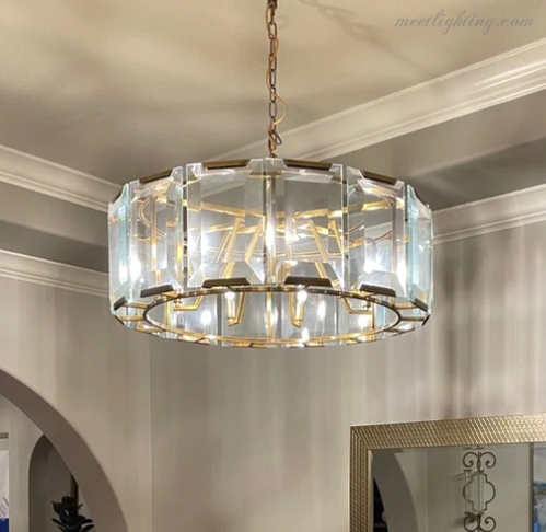 Round Crystal Chandelier 31 Inch 7-Light Fixture Iron Frame for Dining Room Foyer Entryway Living Room Bedroom Statement Lighting